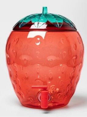 New Sun squad Strawberry Shaped Beverage Dispenser in Red with Teal Lid